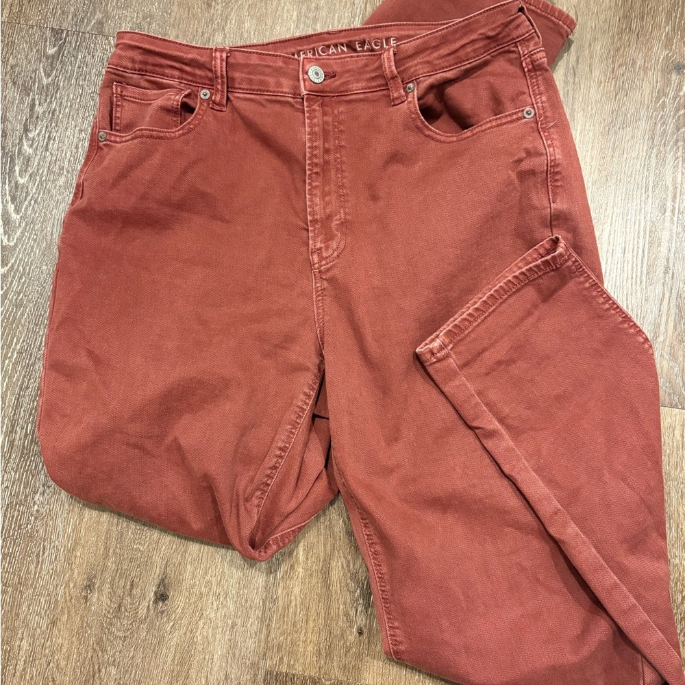 American Eagle Rust Red Mom Jeans, Size 10 XLong